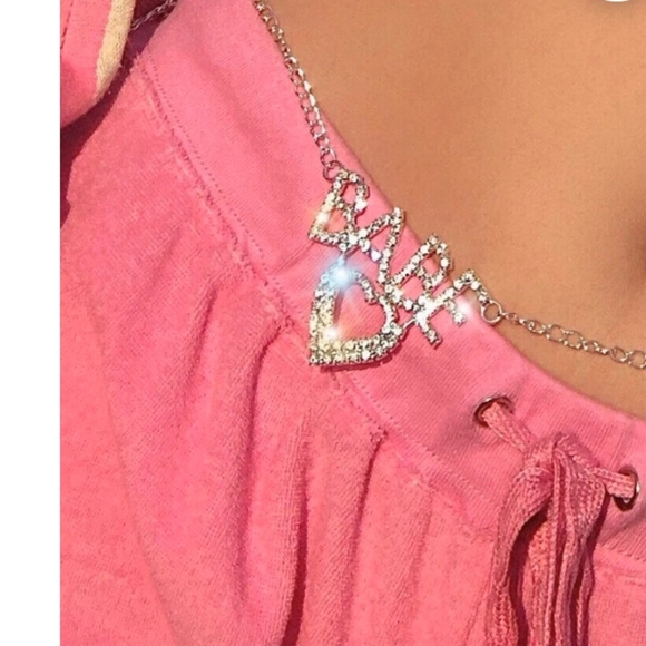 BABE Y2K 2000s Rhinestone Silver Heart Waist Belly Chain Belt Festival Concert - Picture 4 of 11